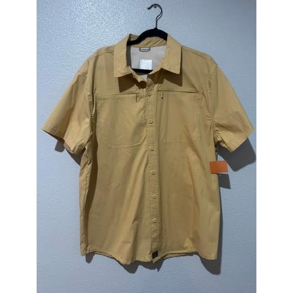 Reel Legends Mens Tan Performance Fishing Shirt Short Sleeve Large NWT